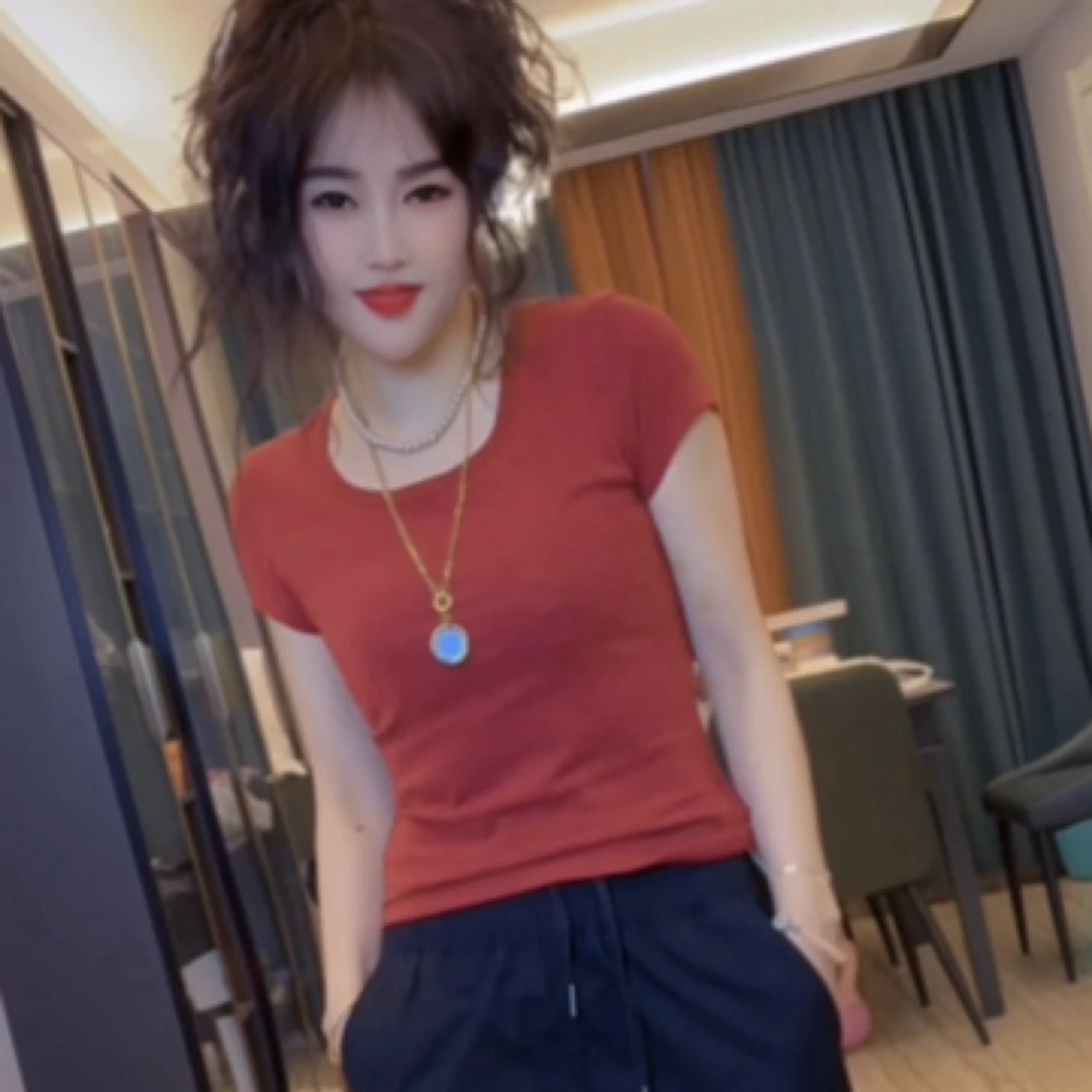 2025新款早春夏显白好穿ins基础款圆领短袖T恤女修身显瘦上衣