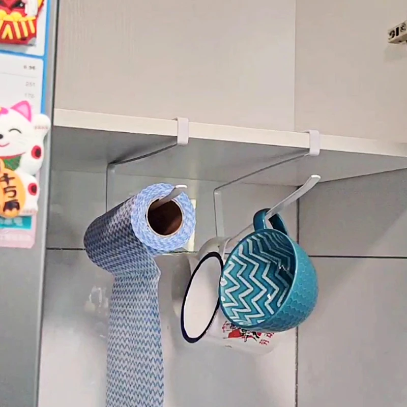 2个 厨房保鲜膜挂架免打孔橱柜圆纸巾卷纸抹布挂钩日式衣柜收纳架