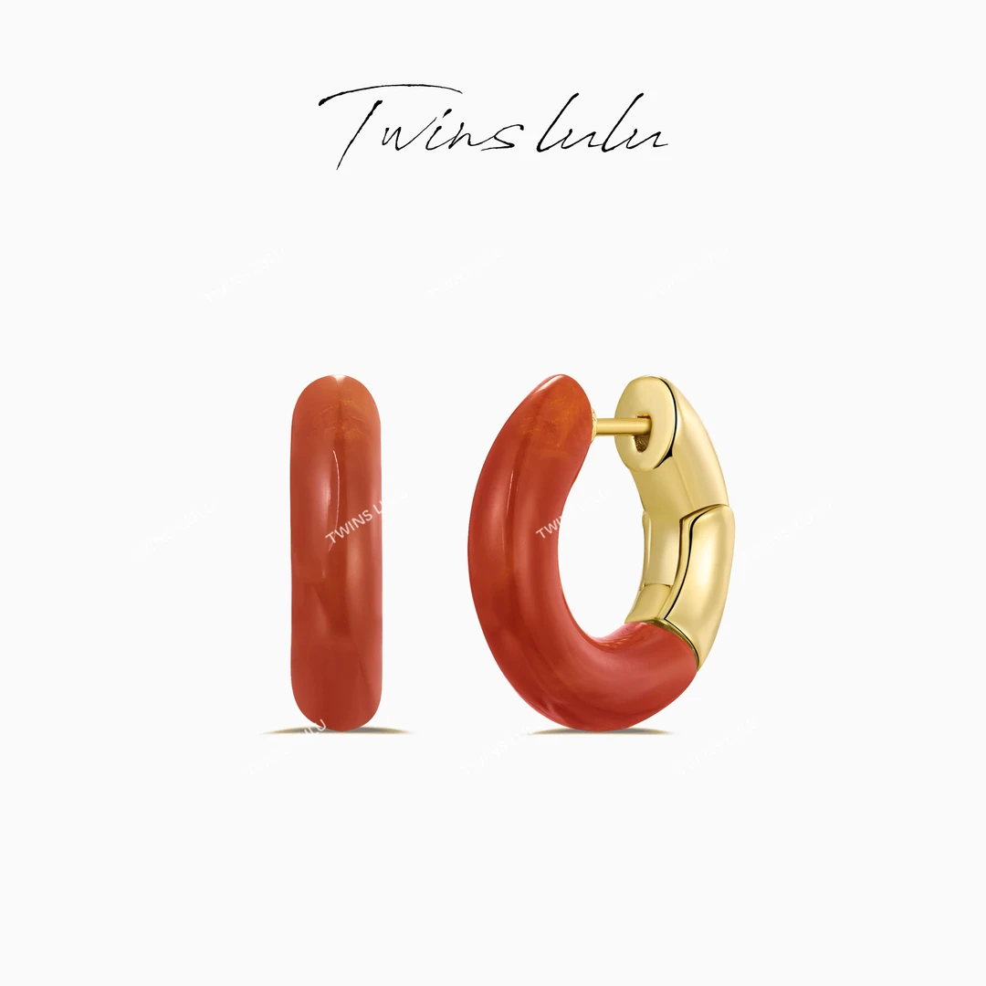 TWINS LULU 镀k金法式简约百搭时尚圈圈蛇年红色耳环TSL1274