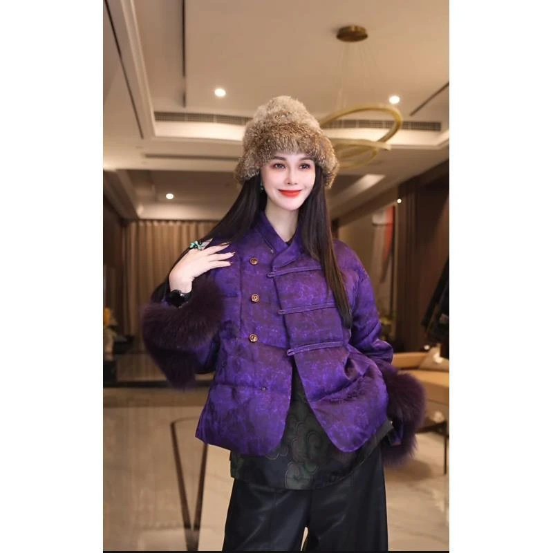 飞儿【绒豹斜领】2025款新国标90白鹅绒百搭款绒羽绒服外套