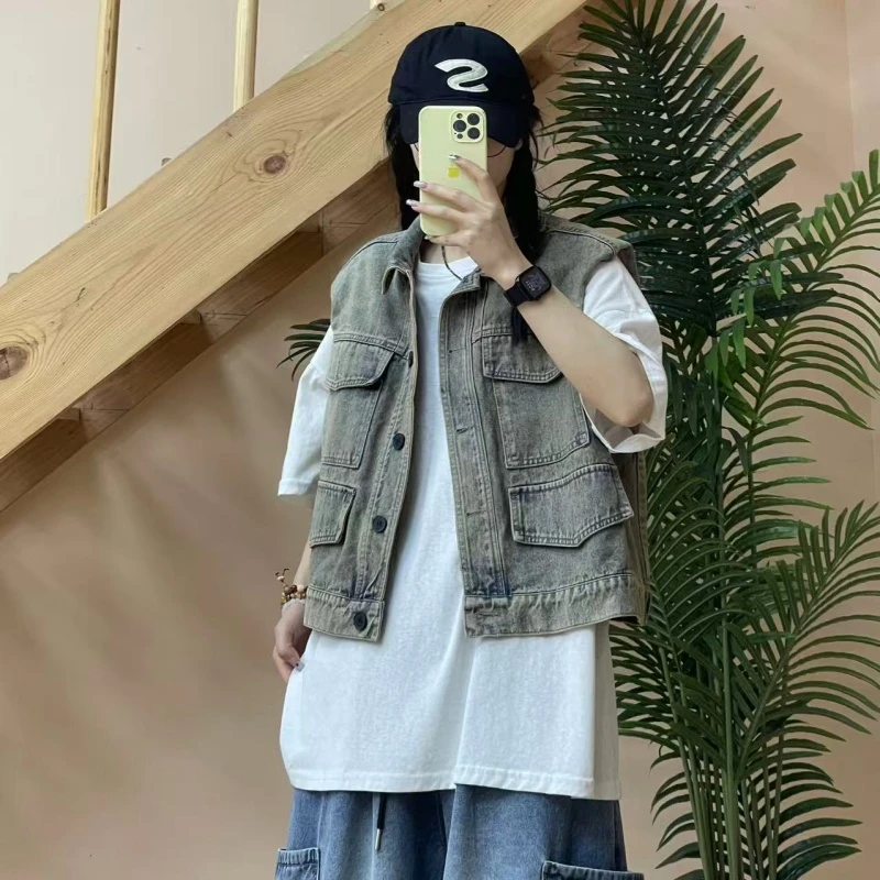夏季新款宽松慵懒风大口袋款马甲93077