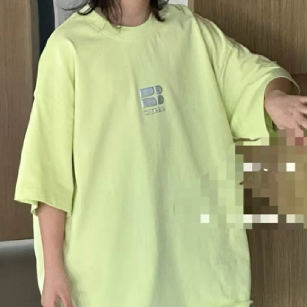 男夏季短袖印花中性圆领宽松T恤情侣绿色休闲卫衣