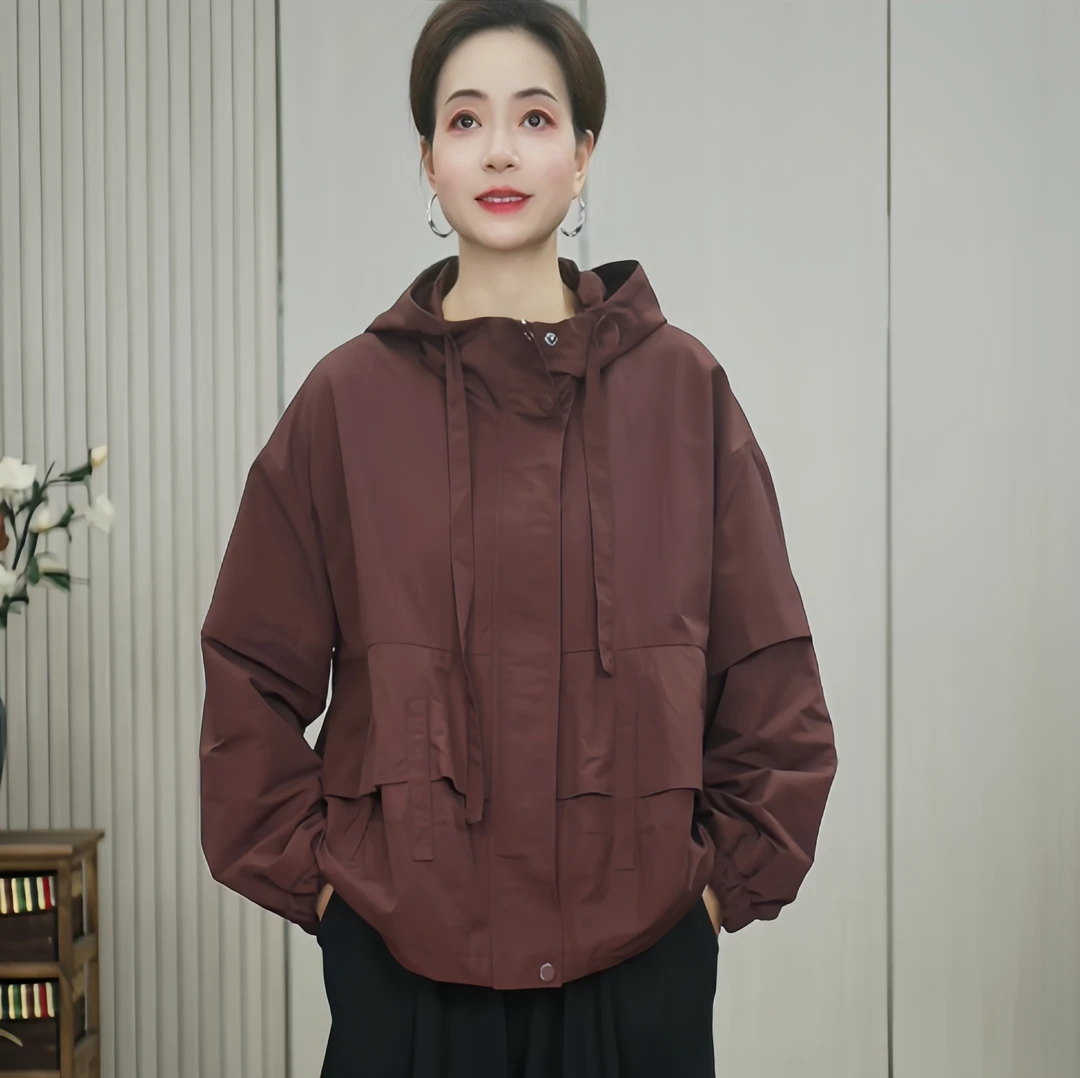 688新款春秋时尚休闲百搭外套女春季宽松显瘦连帽夹克开衫设计感