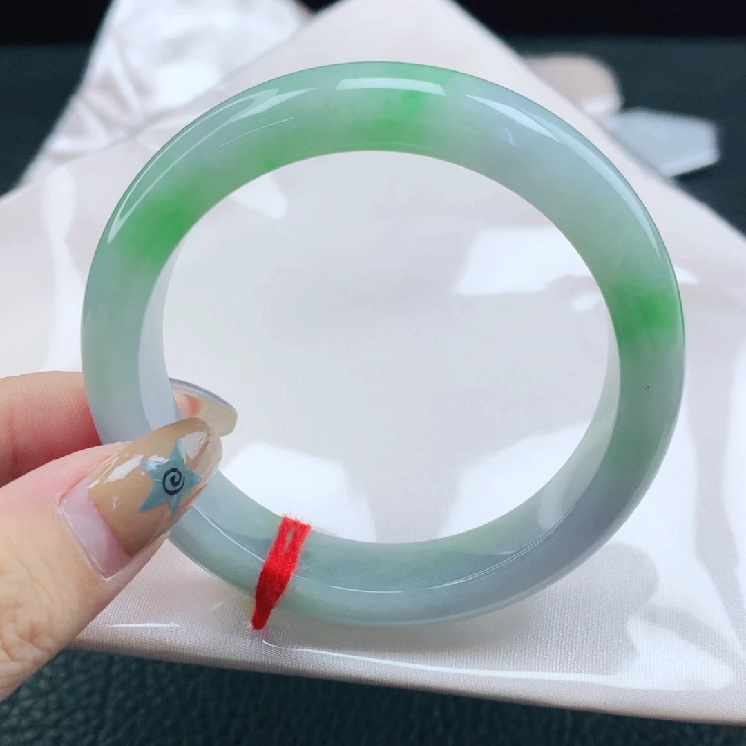 翡翠未镶嵌手镯缅甸56.7飘阳绿正圈