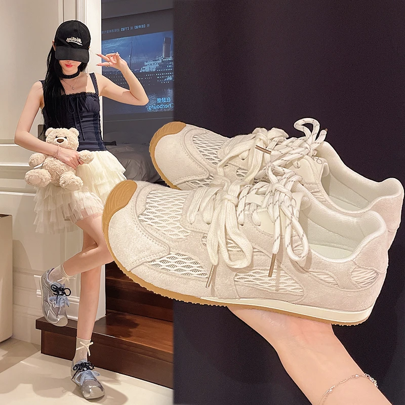 爆款网面德训鞋女2025夏秋新款百搭平底运动鞋软底复古休闲板鞋女