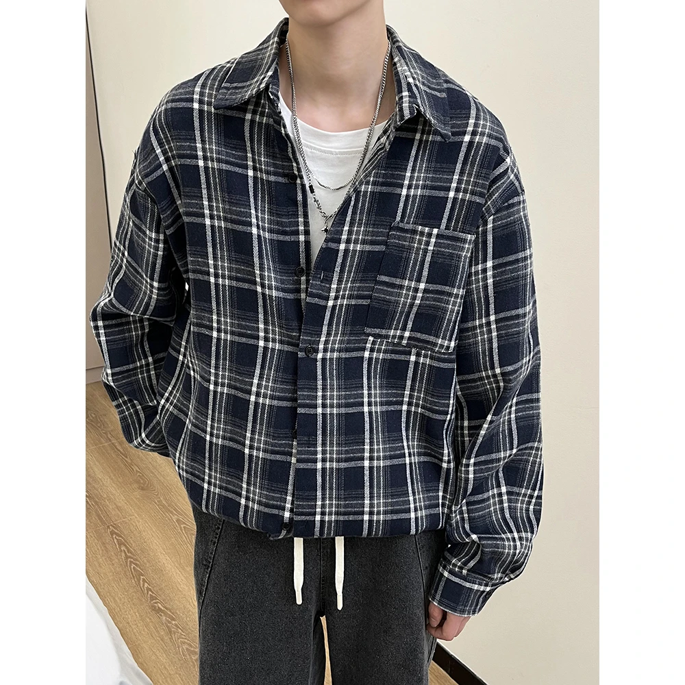 NINEDAO/玖岛春季男百搭休闲长袖衬衫韩版ins风宽松潮流上衣外套