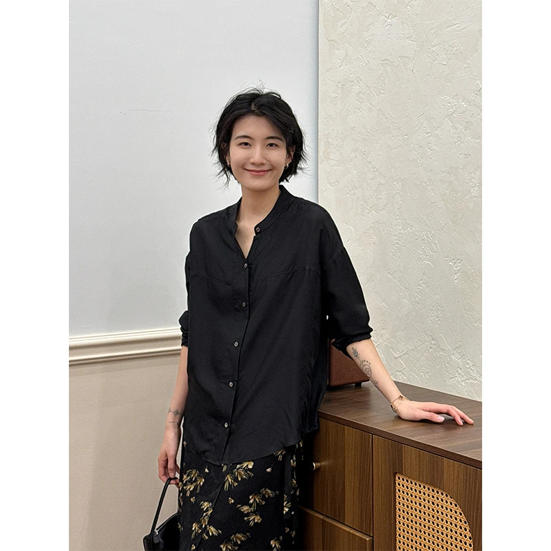 LANGQING 桑蚕丝薄款衬衫女秋装宽松真丝高级感长袖衬衣40084#