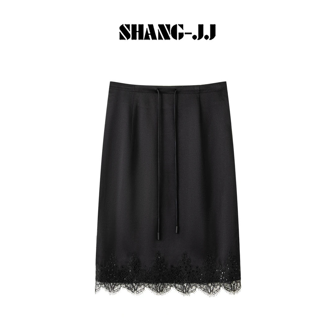 SHANG-JJ【优雅蕾丝】25ss新品重磅桑蚕丝气质舒适半身裙q133641p