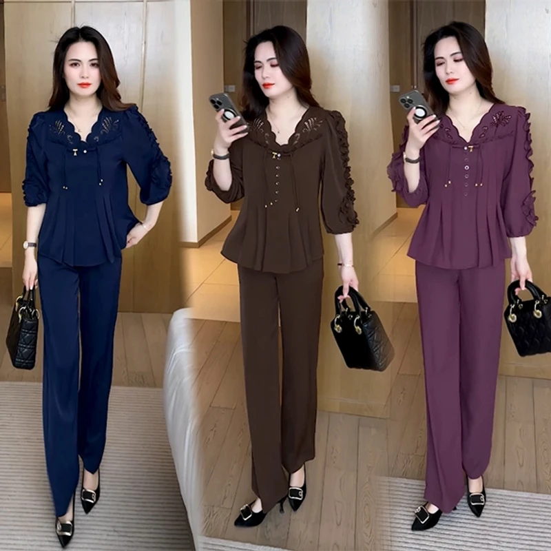 夏季新款新中式盘扣穿搭洋气时尚气质休闲减龄套装2025显瘦两件套