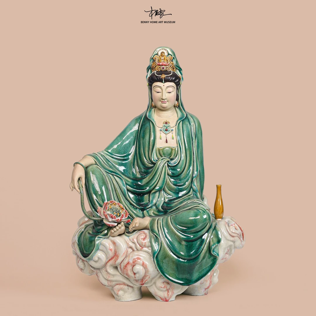 【BENNY本尼家】ZW9中式禅意自在观音菩萨手工陶瓷家居装饰玄关摆