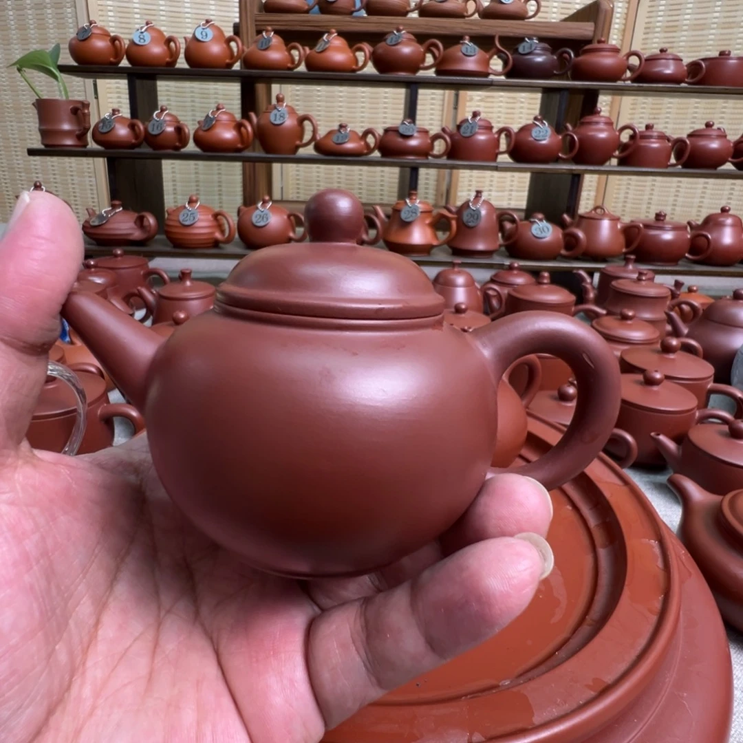 事***圓茶壶紫砂潮州手拉朱泥壶，微瑕不退换