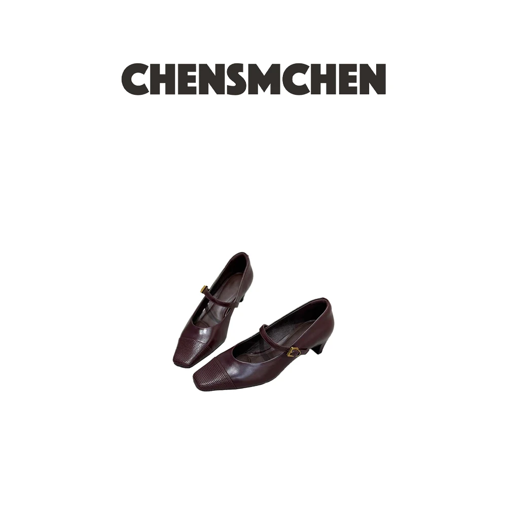 CHENSMCHEN 复古方头优雅气质玛丽珍女鞋8014