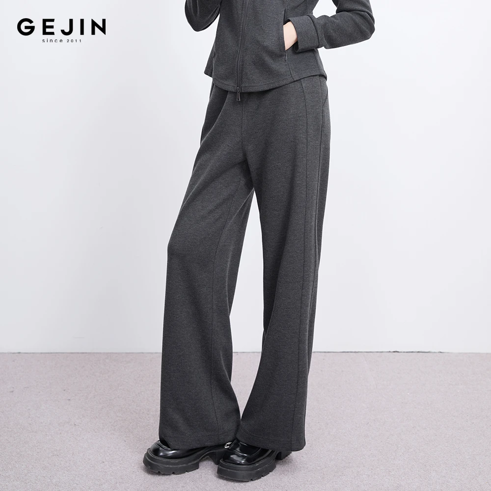 歌锦【深灰羊毛裤】秋冬运动风休闲裤百搭高腰时尚阔腿裤GJ42530190