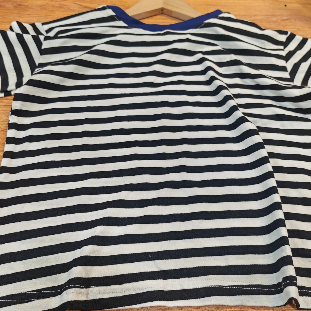 【新疆包邮】短款撞色条纹条纹圆领宽松型T恤常规款短袖休闲风螺纹