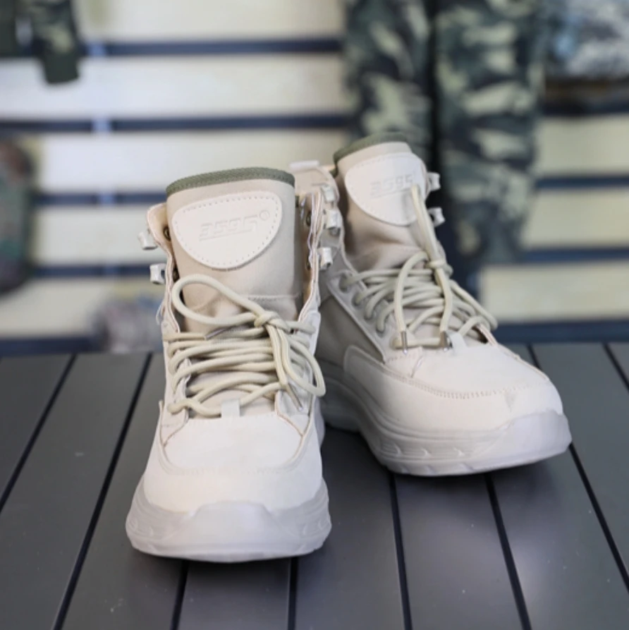 户外作战靴登山鞋高帮帆布工装鞋舌一体防沙轻便透气防滑徒步运动