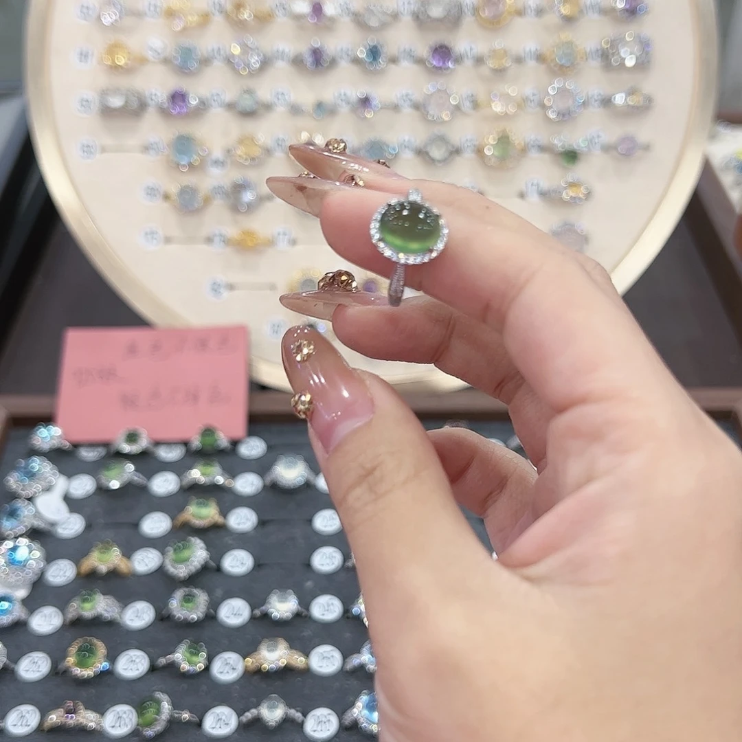 蛇纹石玉戒指银S925镶嵌无**妈