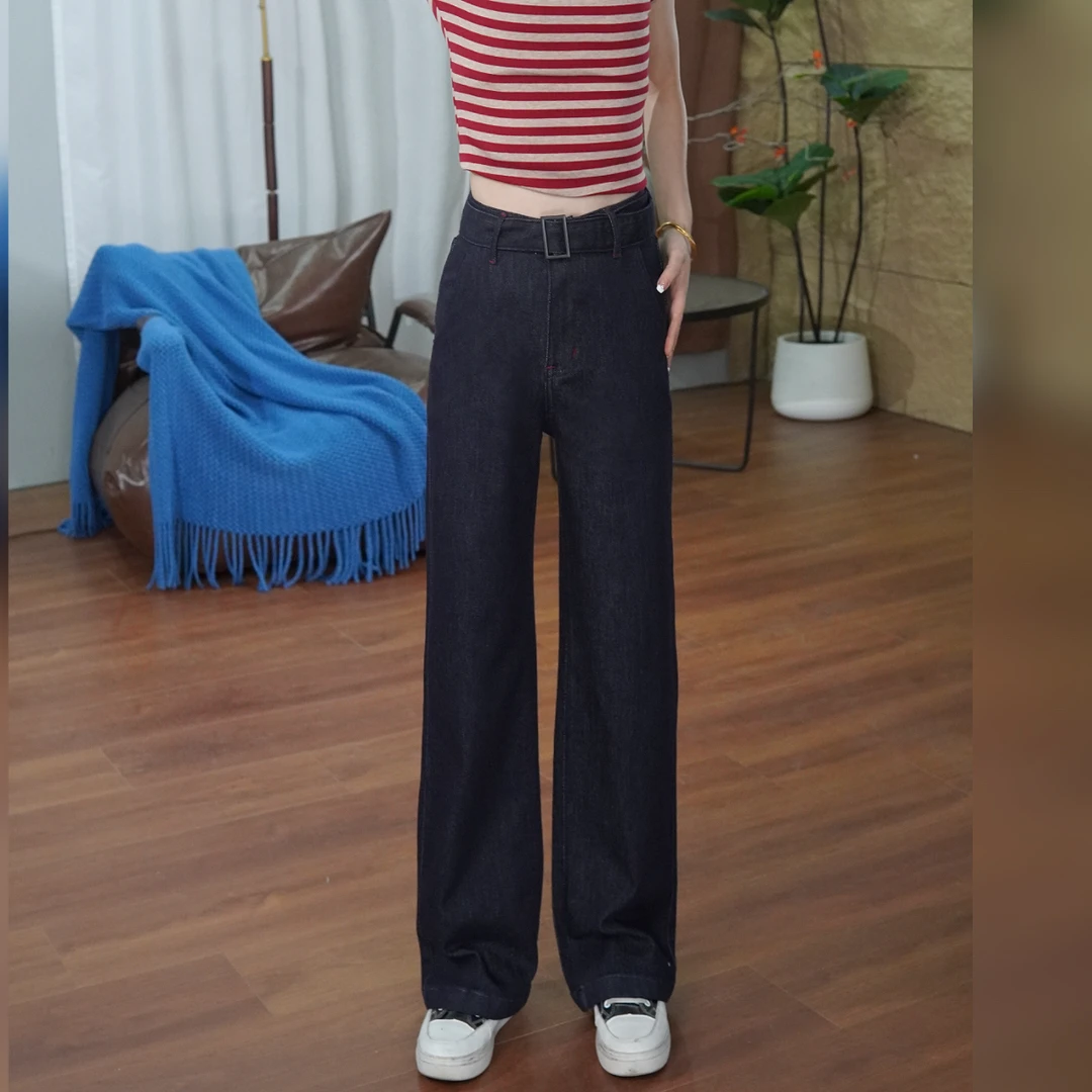 2025秋季丹宁蓝高腰新款阔腿牛仔裤女修身显高显瘦宽松直筒爆款