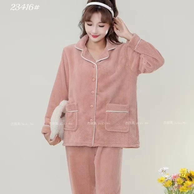 冬季双面加绒保暖翻领冬款气质女士法兰绒