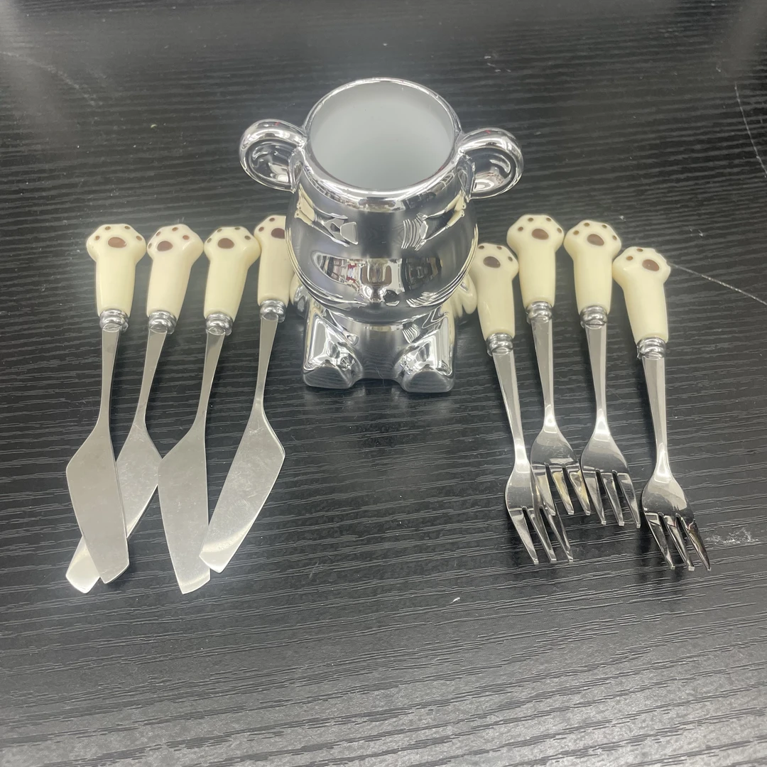 小熊系列4叉4刀8件套配底座家用厨房必备轻奢现代高级【汤家限定】