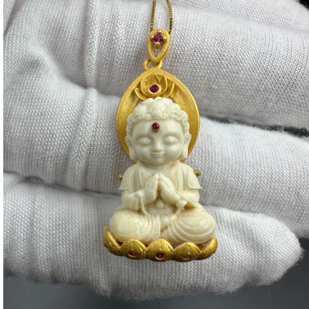 Y0115天然猛犸牙宝宝佛精品吊坠