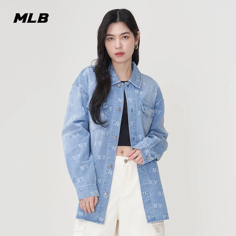 MLB男女情侣满印老花复古时尚牛仔衬衫外套25春季新款3ADRM0151