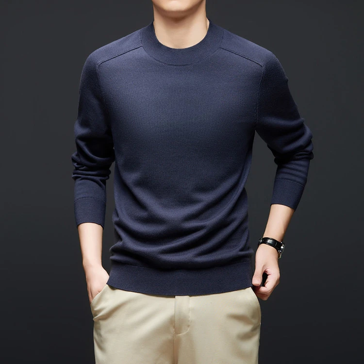 男士羊绒蚕丝圆领毛衣聚酯纤维