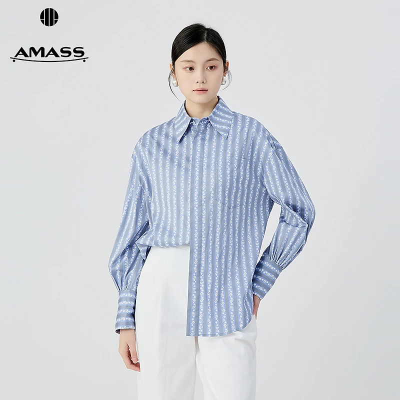 阿玛施AMASS  新款女装经典休闲舒适碎花条纹图案设计衬衫530052