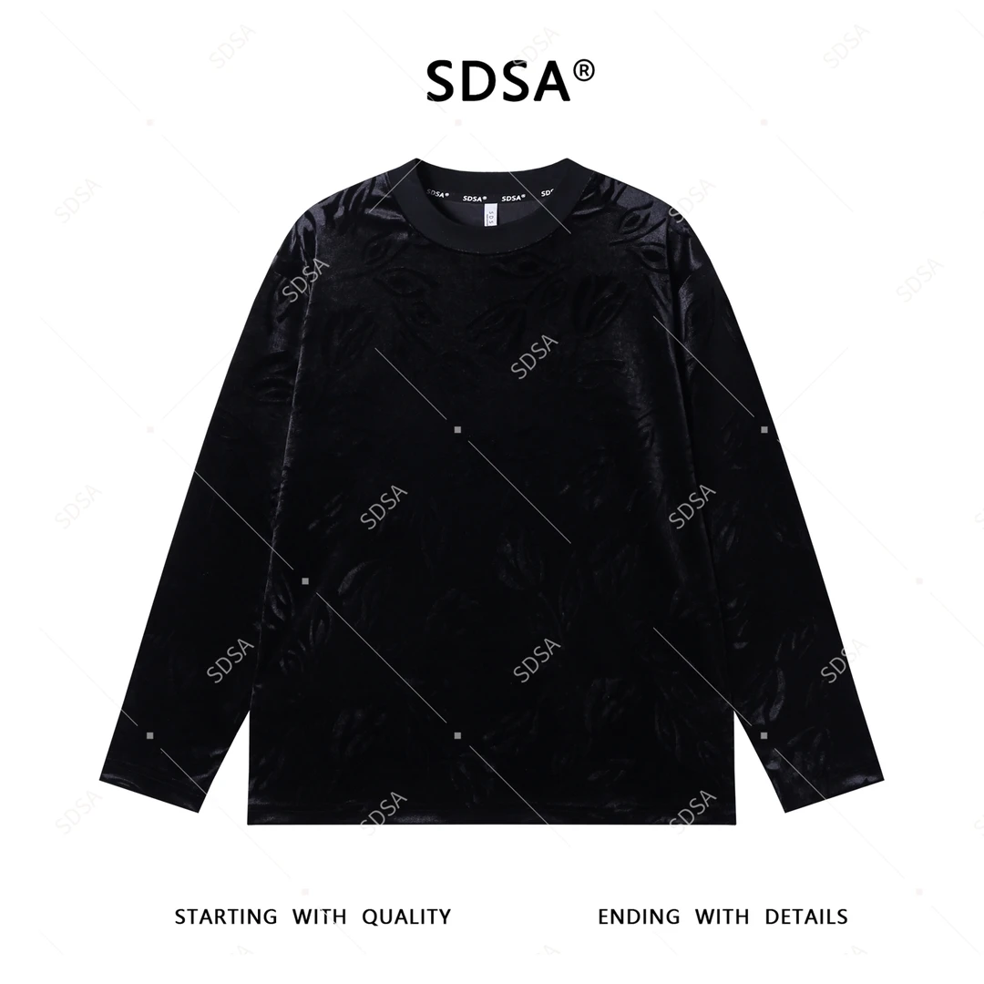 SDSA男士2025新款轻奢痞帅男装韩纯色植绒花朵长袖T恤网红款时尚