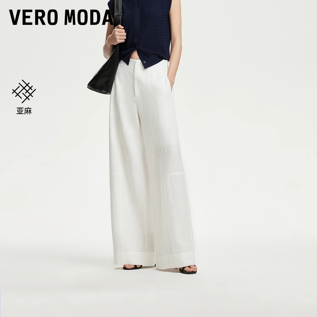 Vero Moda休闲裤2025夏日穿搭中腰含亚麻纯色宽松阔腿裤325350001