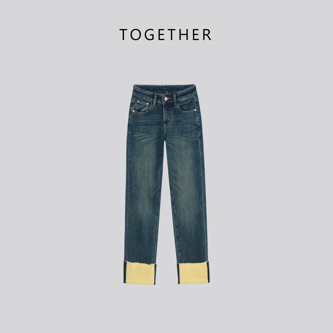 【Together】· · 冬款加绒翻边四面弹百搭烟管裤牛仔裤#L2102
