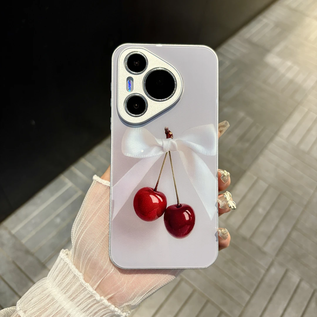 苹果/华为/oppo/vivo/小米蝴蝶结樱桃适用pura70肤感玻璃手机壳