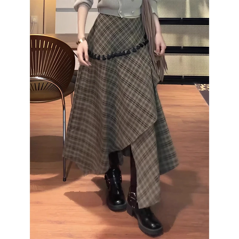 2025秋冬新款不规则设计休闲宽松棕色复古百搭通勤加厚洋气半身裙