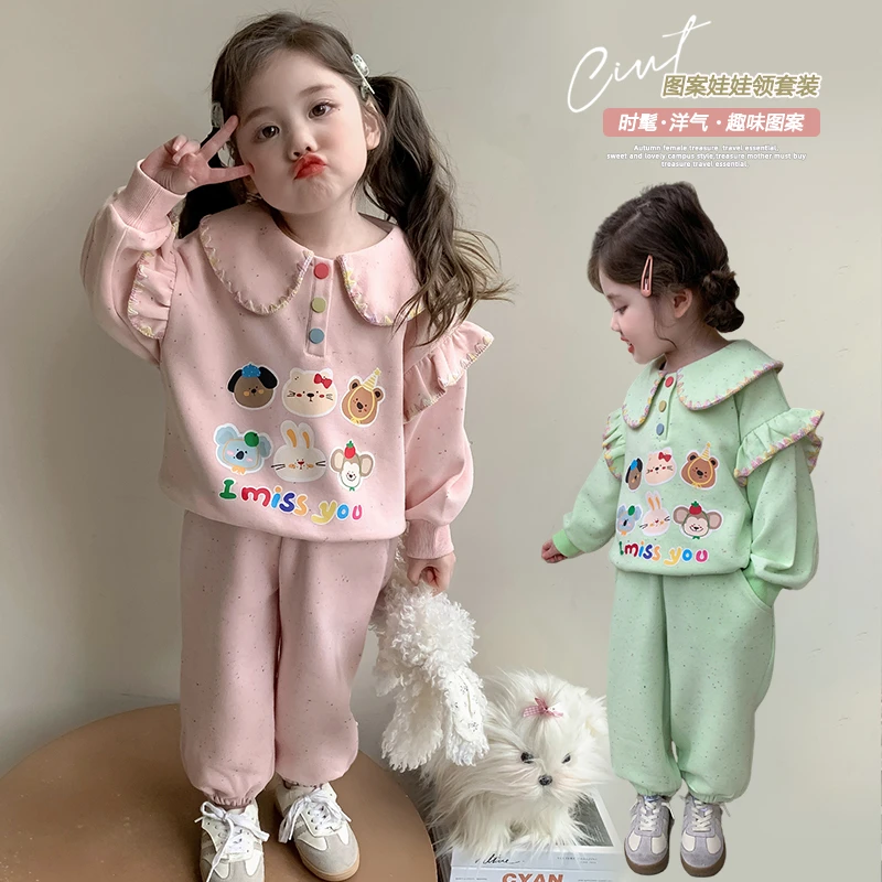 女童Polo卫衣套装2025新款儿童春秋装韩版洋气宝宝春季卡通两件套