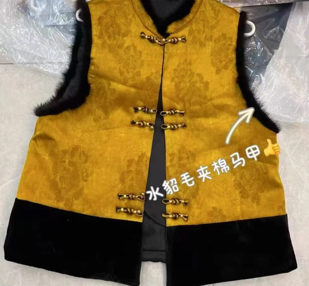 1903 薄棉黄色国风毛毛马甲