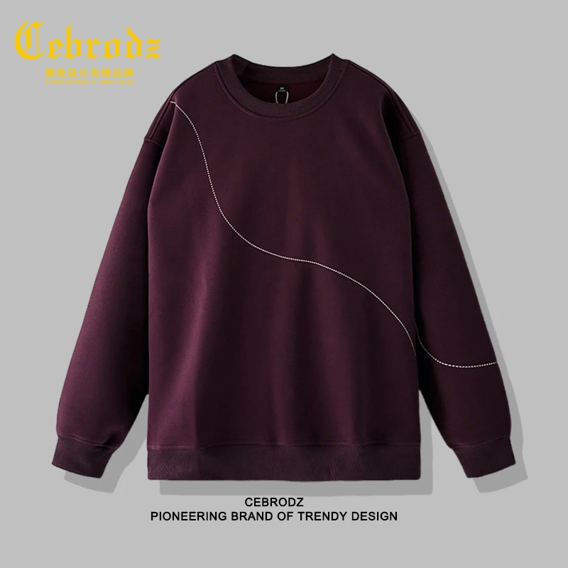 法国Cebrodz潮牌卫衣男士2025秋季线条刺绣圆领套头棉质宽松上衣