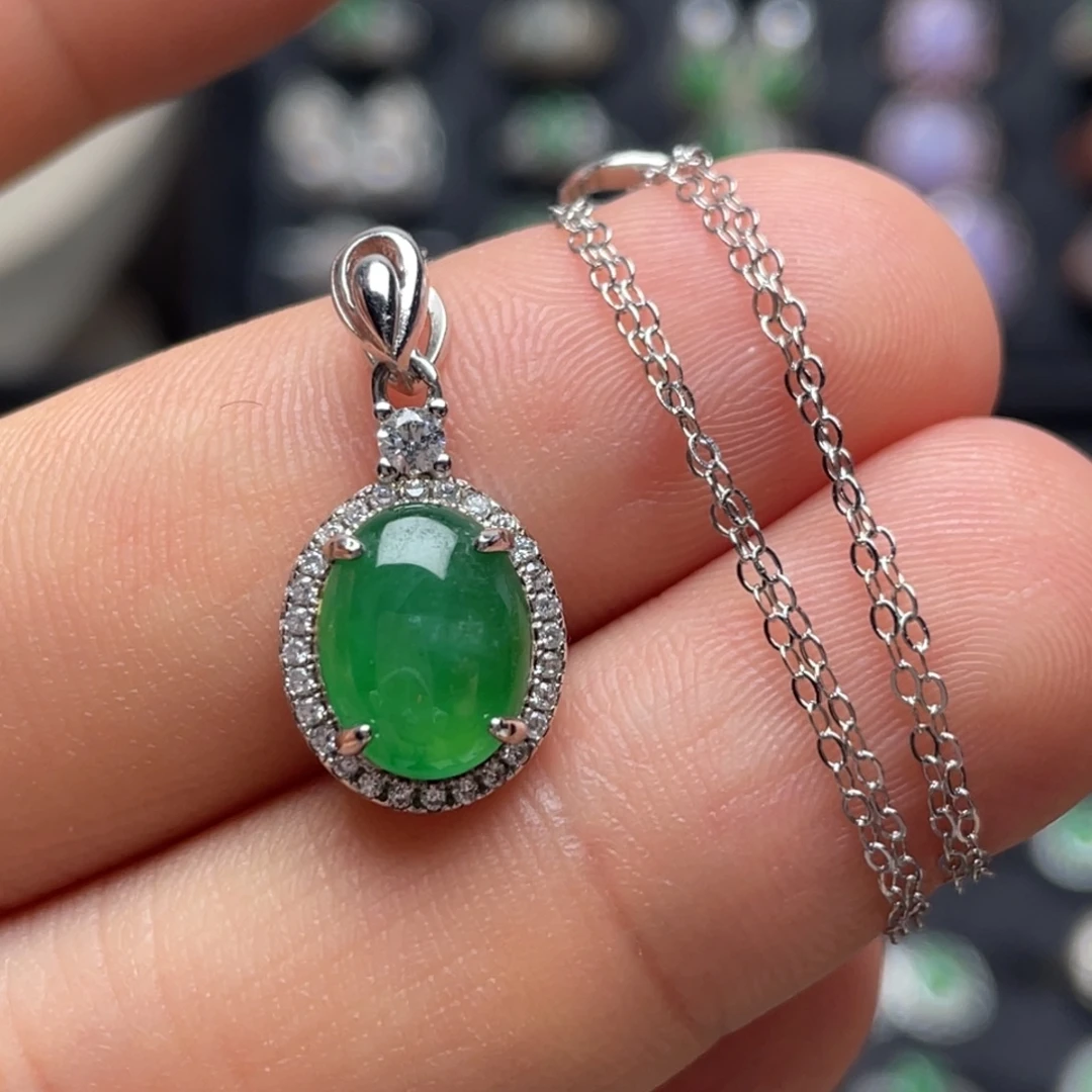 翡翠银S925镶嵌颈饰纯天然缅甸翡翠A货