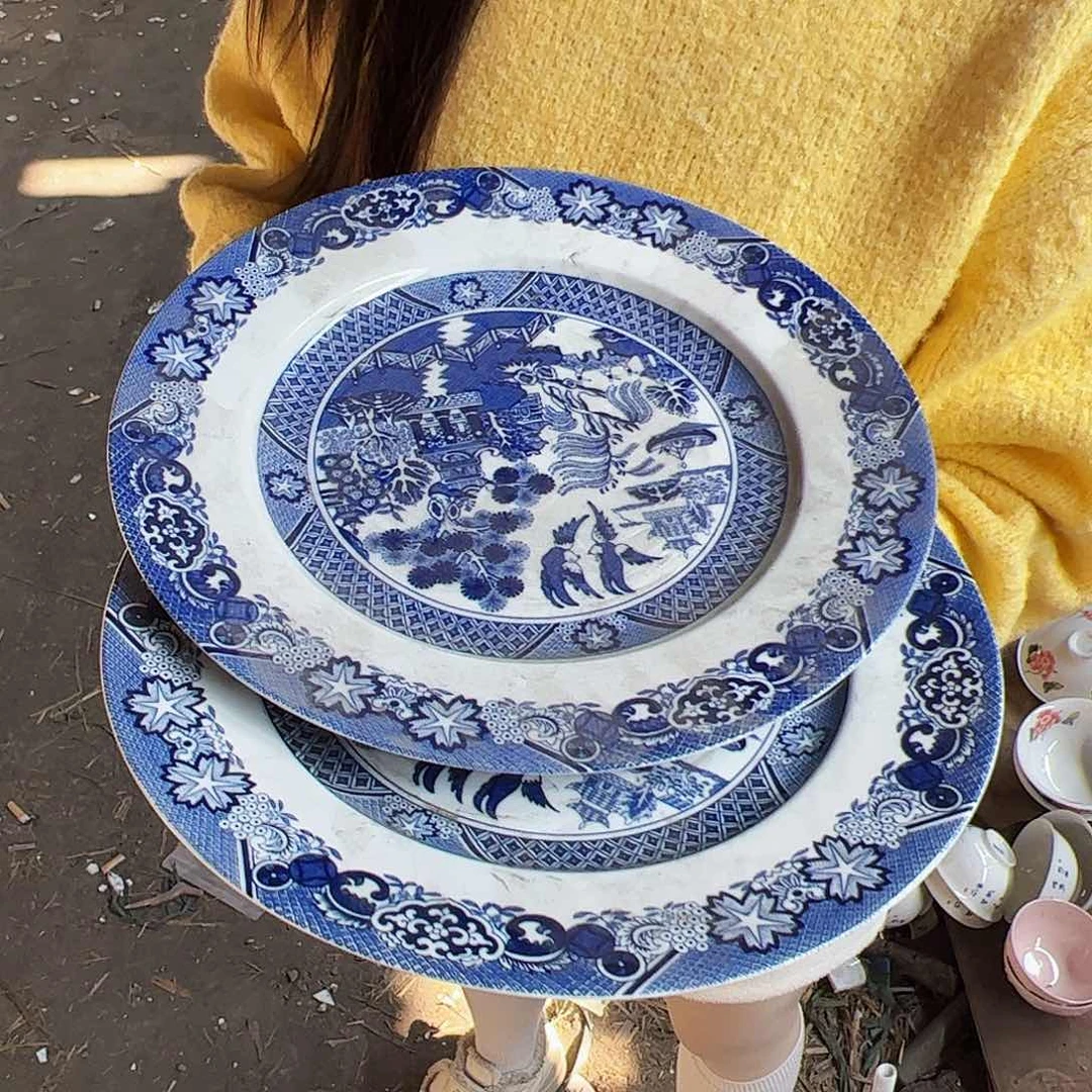 摆件陶景德镇陶瓷小叶子12寸盘2个