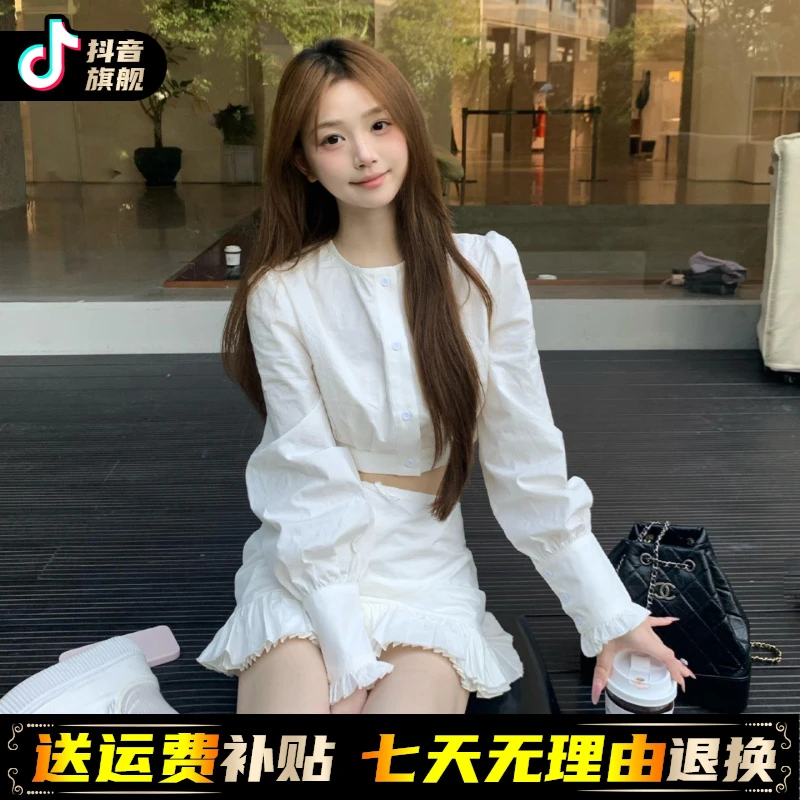 法式白色衬衫连衣裙子女夏季2025新款小个子巨好看小众短裙两件套