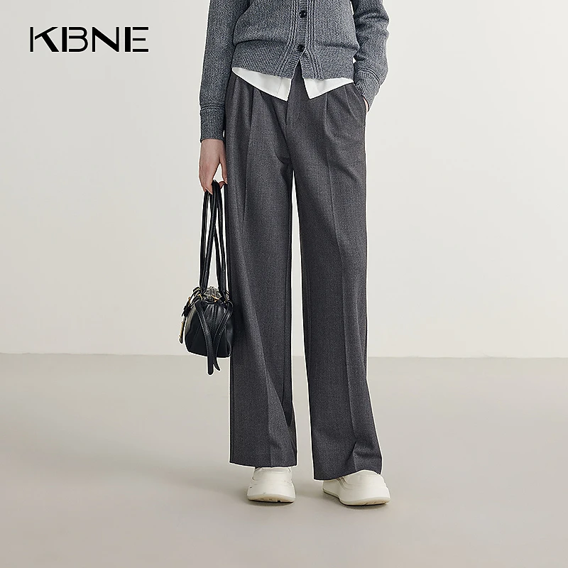 KBNE灰色阔腿裤坠感裤爆款2025新款显瘦复古百搭上班休闲裤直筒裤