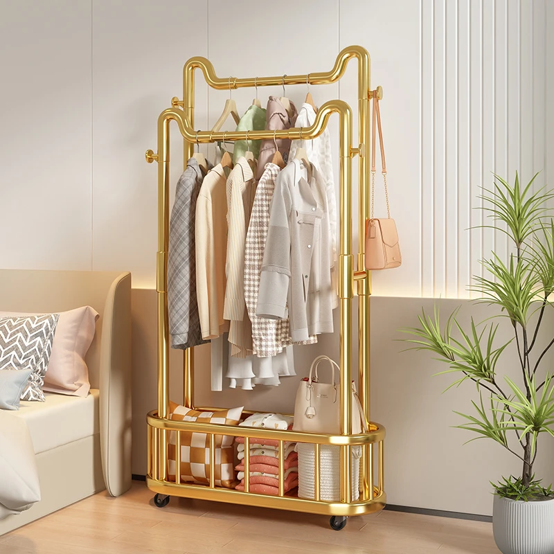 挂衣架落地卧室加厚晾衣架室内家用衣服架子落地式简易双杆衣帽架