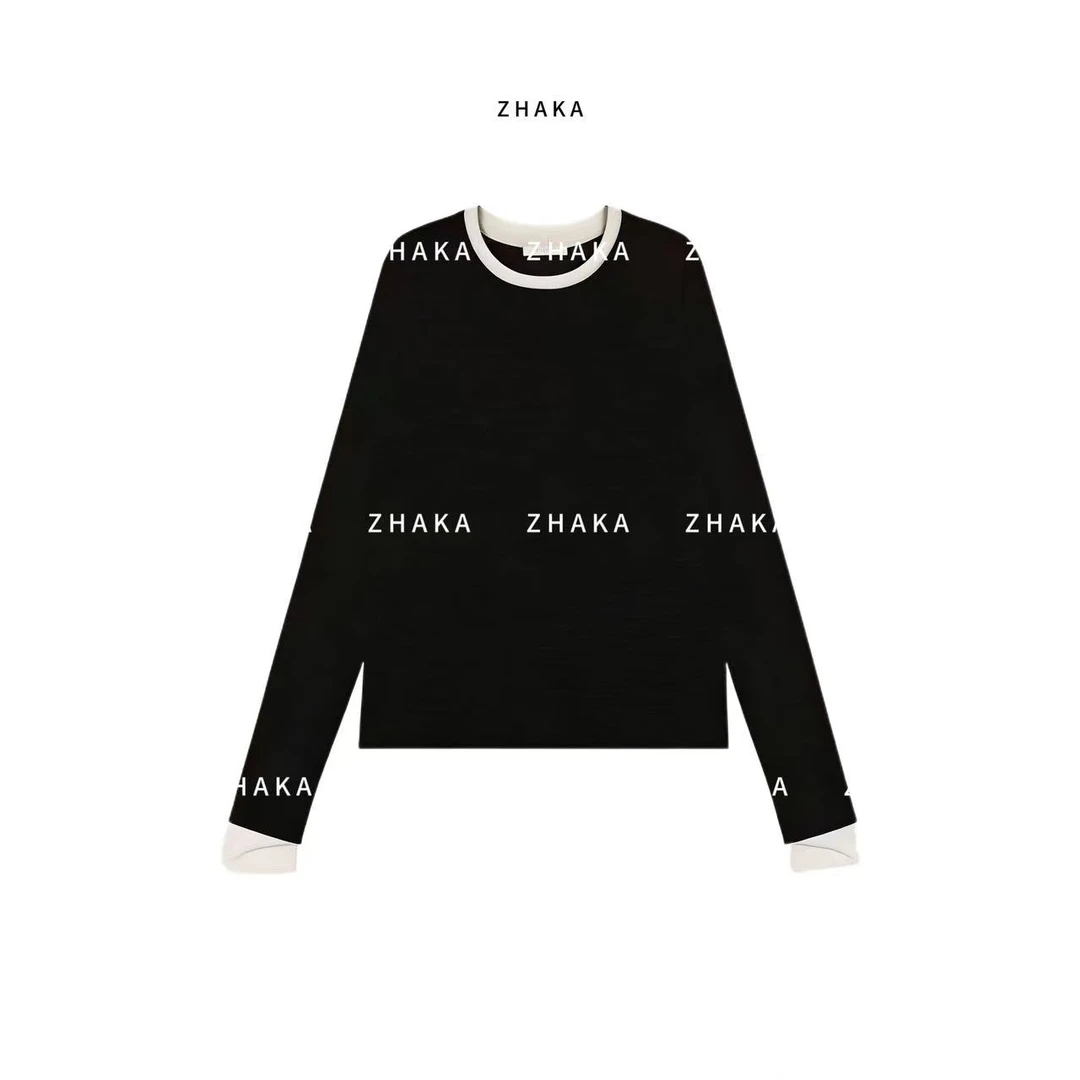 ZHAKA/假两件丝绒感长袖针织毛衣zkg299