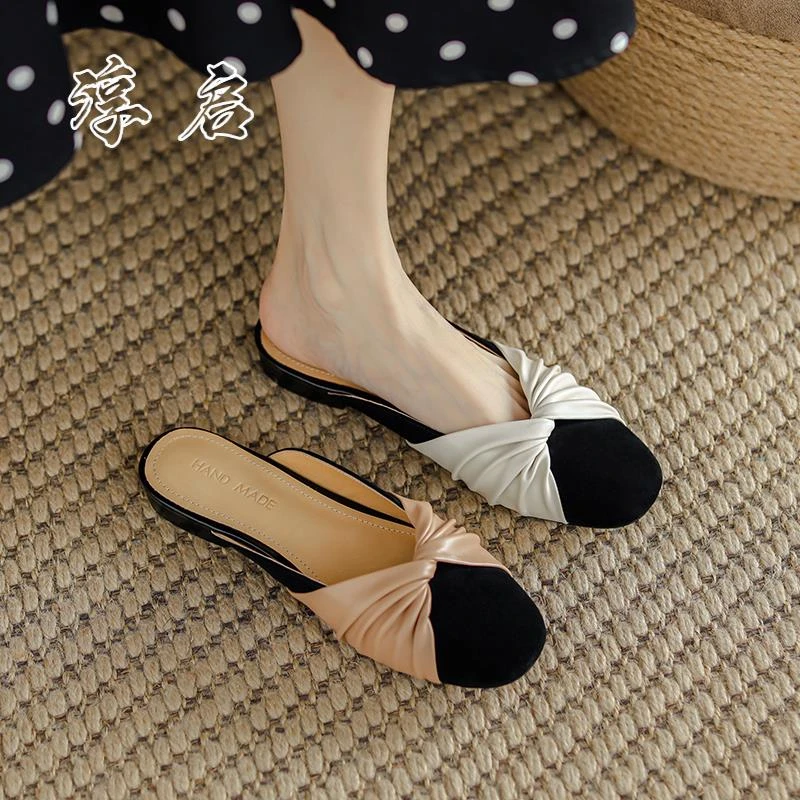 淳启蝴蝶结包头半拖鞋夏季外穿穆勒鞋法式温柔晚风凉拖懒人单鞋子