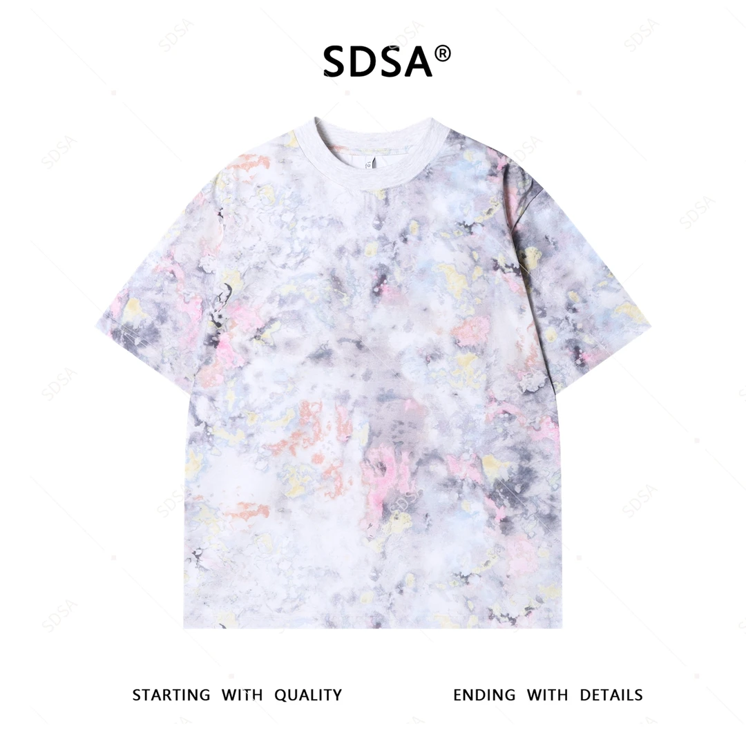SDSA夏季新款男士痞帅韩版扎染晕染设计短袖T恤时尚圆领上衣百搭