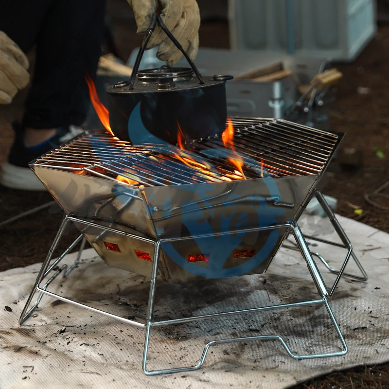 户外便携折叠烧烤炉野营野餐不锈钢烧烤架焚火台篝火柴火炉6边型