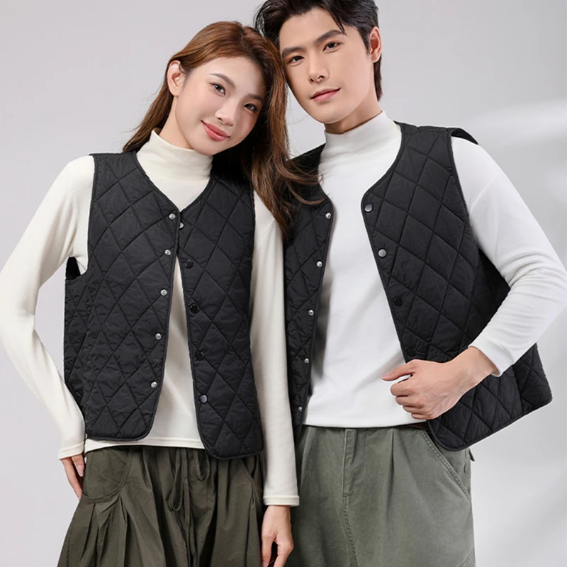 轻暖菱形格绵羊毛夹层背心运动马甲口袋超暖防水防污马甲坎肩