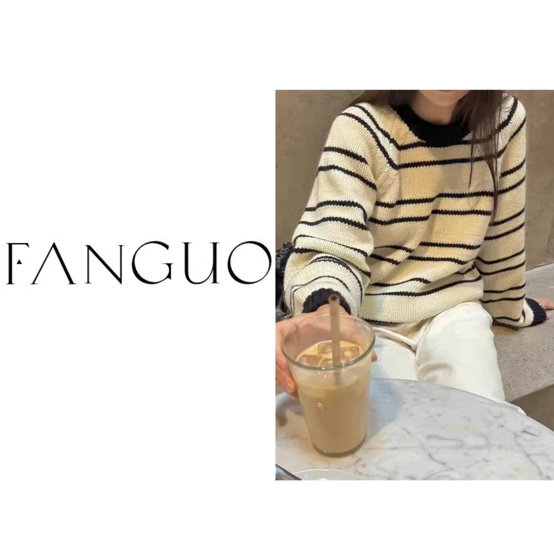 【蛋家】韩国东大门 白露同款 miuu系少女撞色条纹毛衣女 B4223