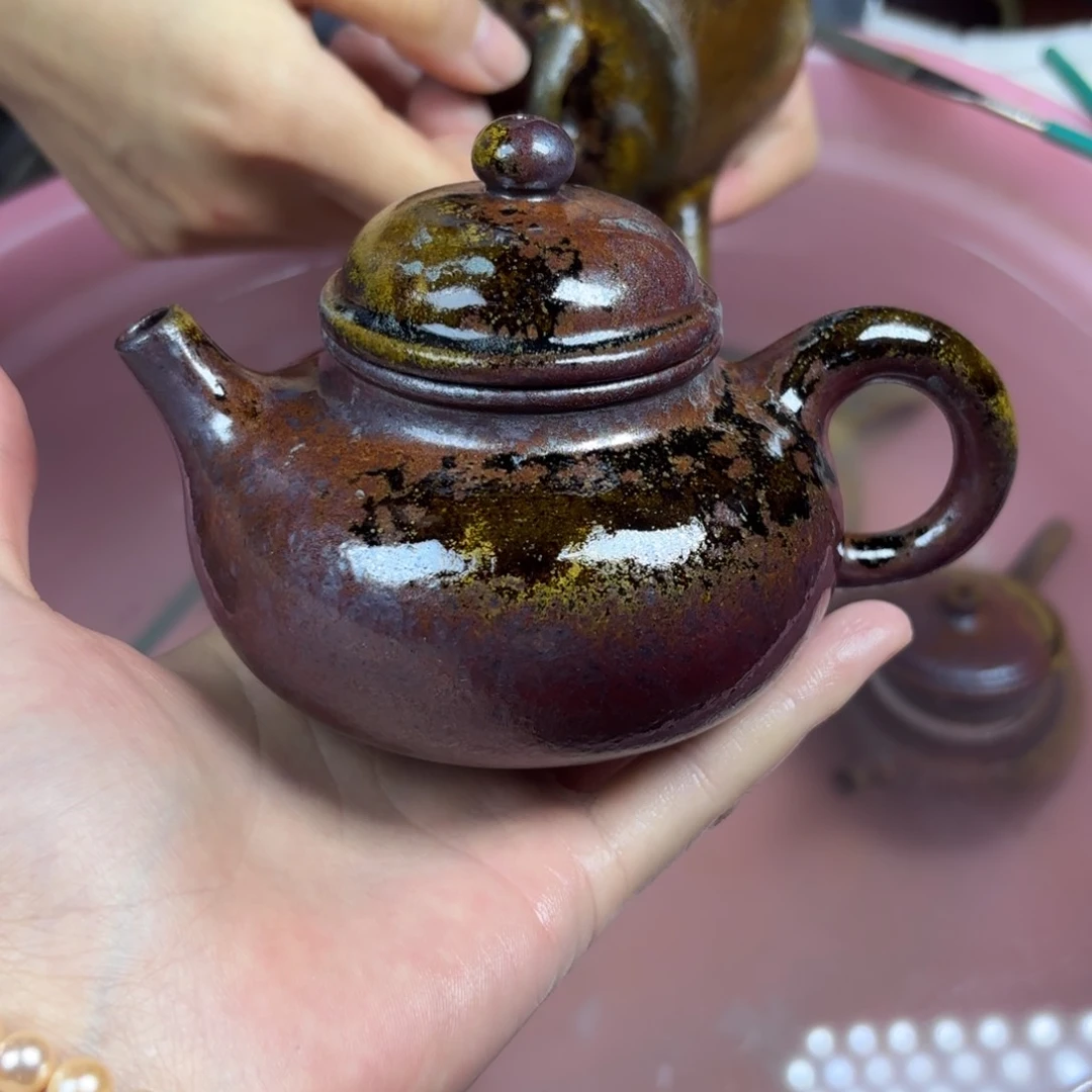 壶柴烧紫砂天青微瑕壶