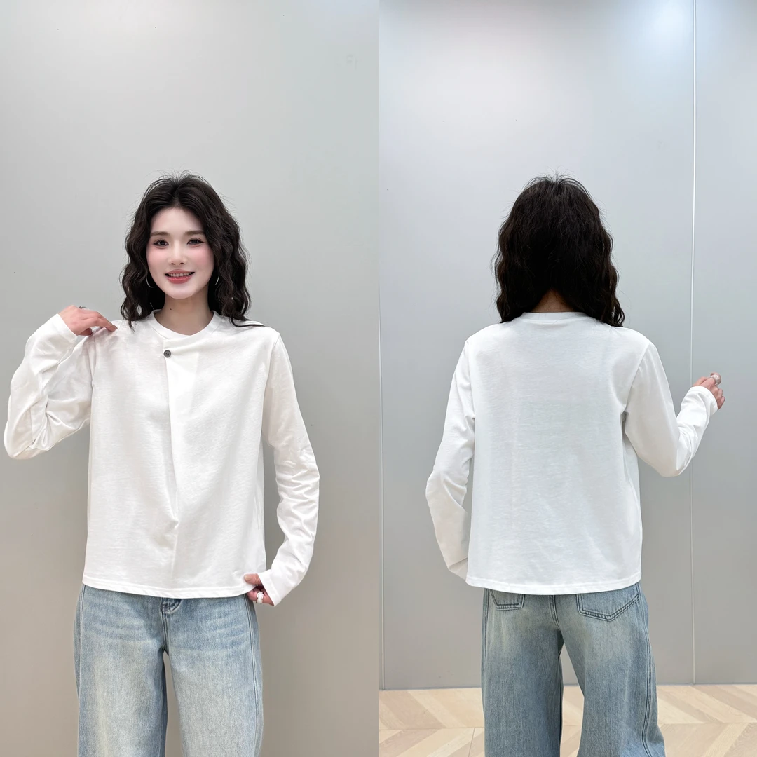 【L.P.L meng】2025春款小众设计简约一粒扣休闲长袖T恤