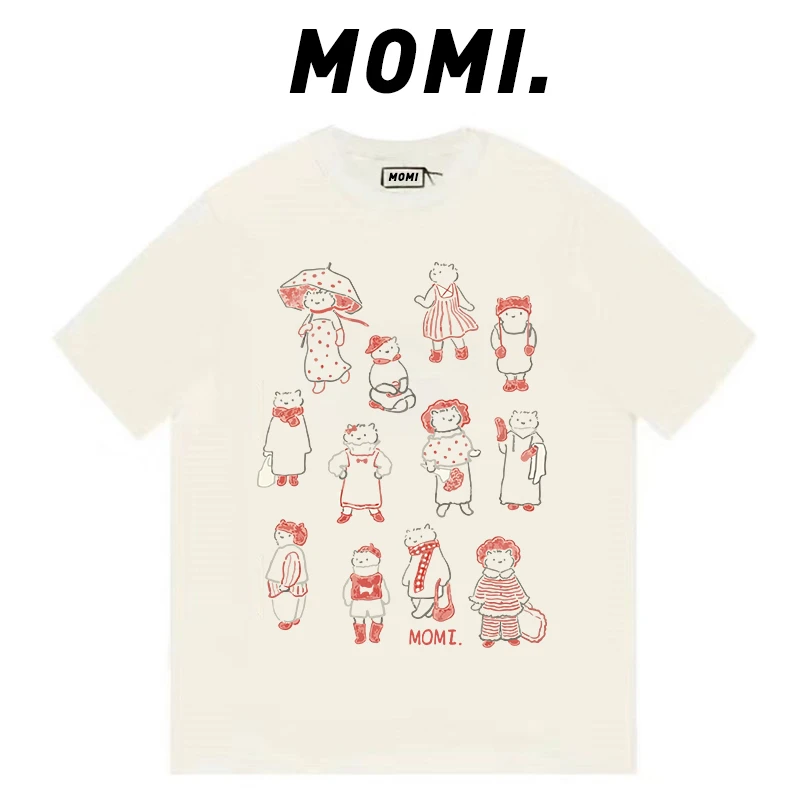 【MOMI】现货！猫咪日常 260克纯棉重磅短袖女宽松休闲百搭T恤男