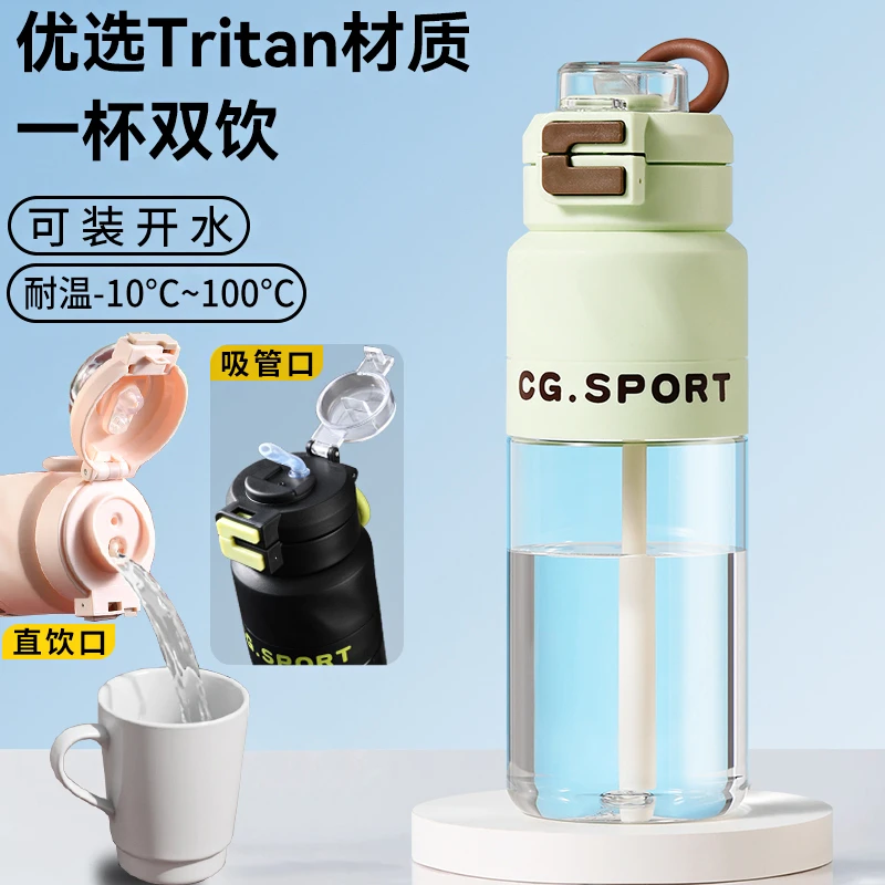 户外大容量耐高温Tritan便携运动水杯学生上学专用高颜值吸管杯子